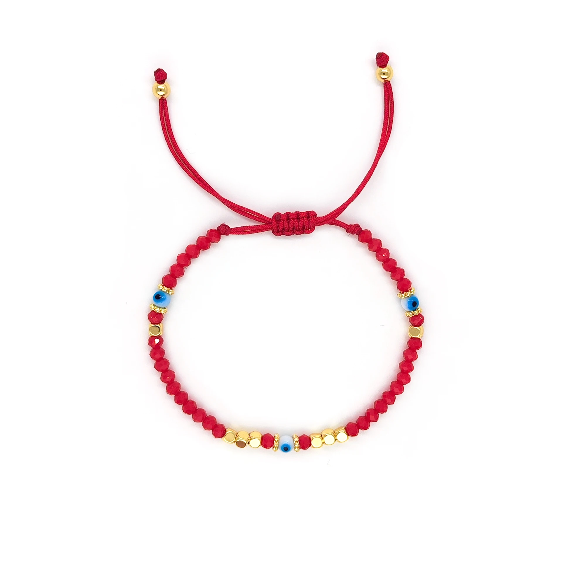 KKBEAD Bohemian Style Adjustable Drawstring Bracelet with White Glass Evil Eye Crystal Beads Fashionable Versatile Accessory