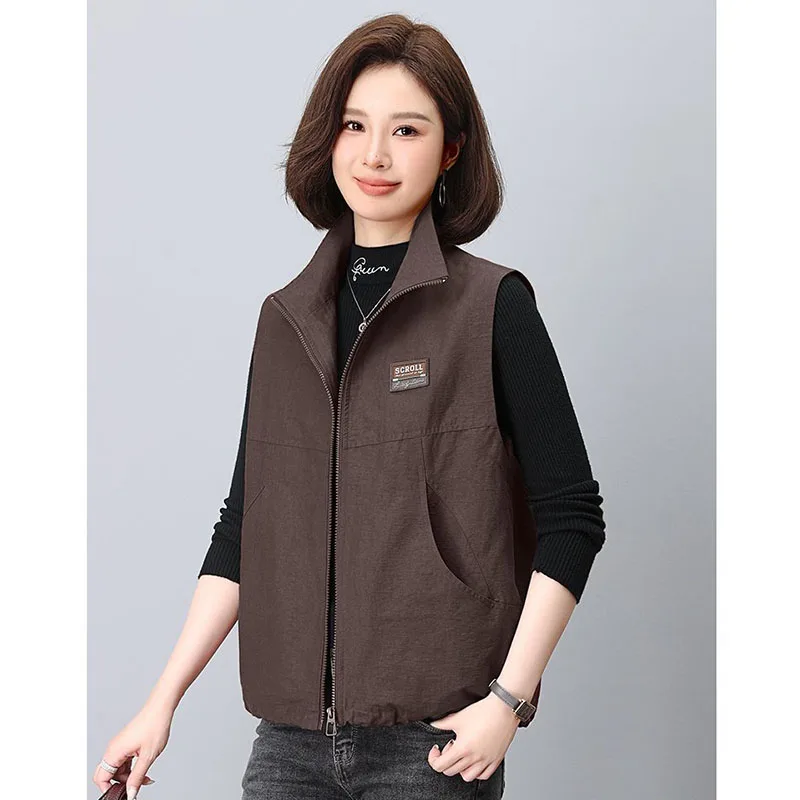

Vest Women's Short Coat 2025 Spring Autumn New Female Loose Casual Jacket Middle-aged Ladies Mother Waistcoat Overwear