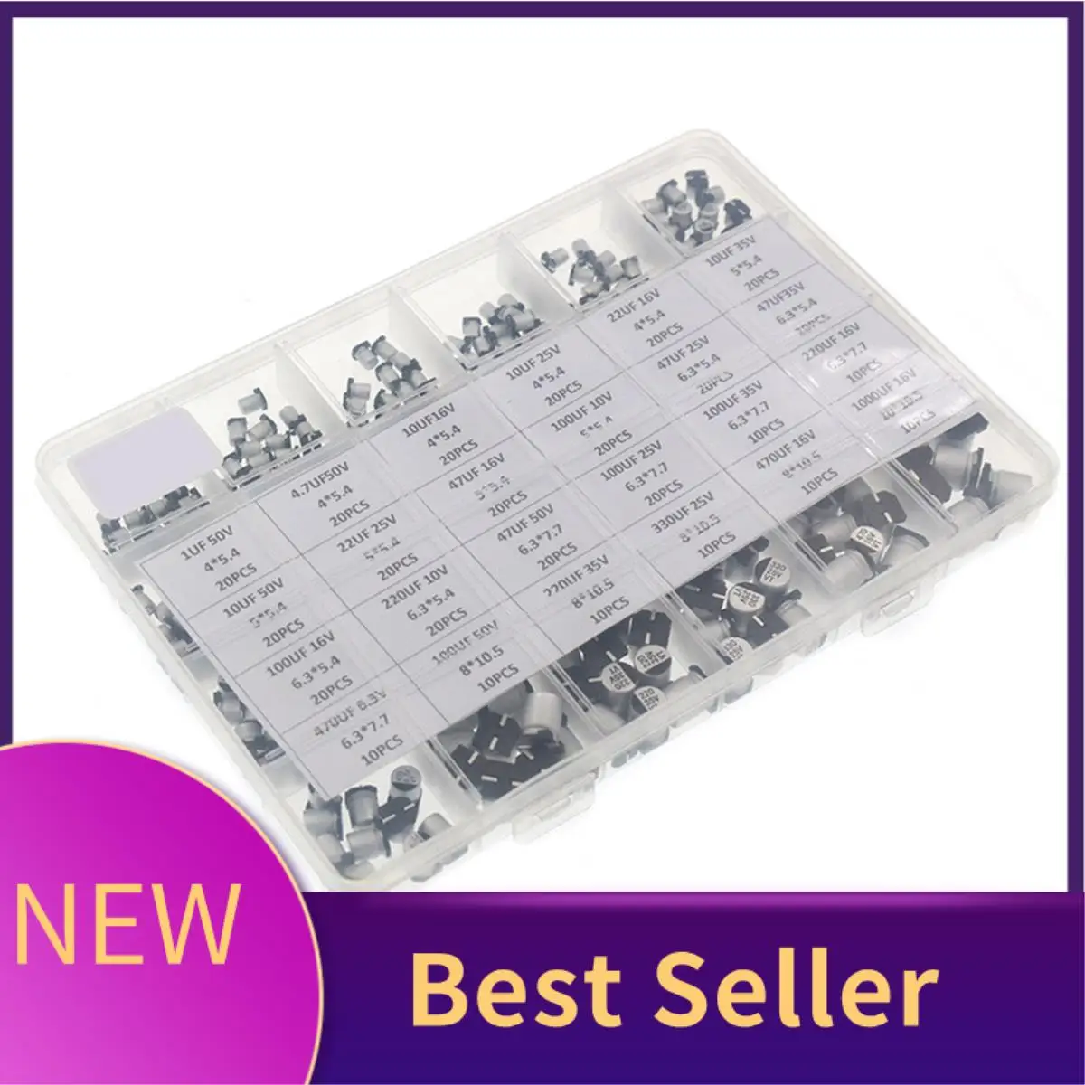 

M07K-400PCS 1UF-1000UF High Quality Premium SMD Aluminum Electrolytic Capacitor Box Kit