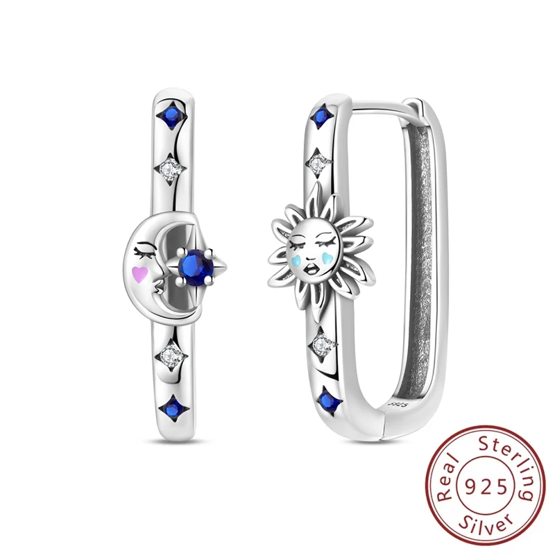 

New 925 Sterling Silver Zirconium Earrings Women Sparking Star and Moon Square Earring For Anniversary Wedding Jewelry Gifts