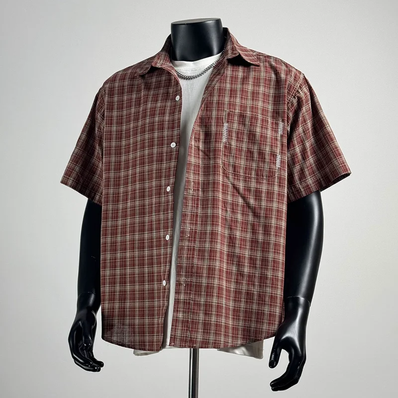 

Men's Red Plaid Short Sleeve Shirt Oversized Casual Summer Top