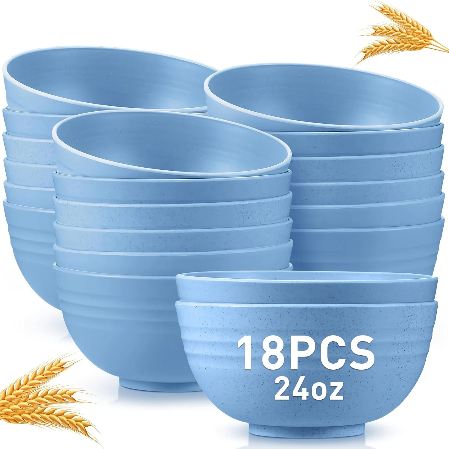 18PCS Colorful Beige Grey Black Wheat Stalk Bowl Round Crushable Lamian Noodles Salad Soup Oat Plastic Tableware Bowl