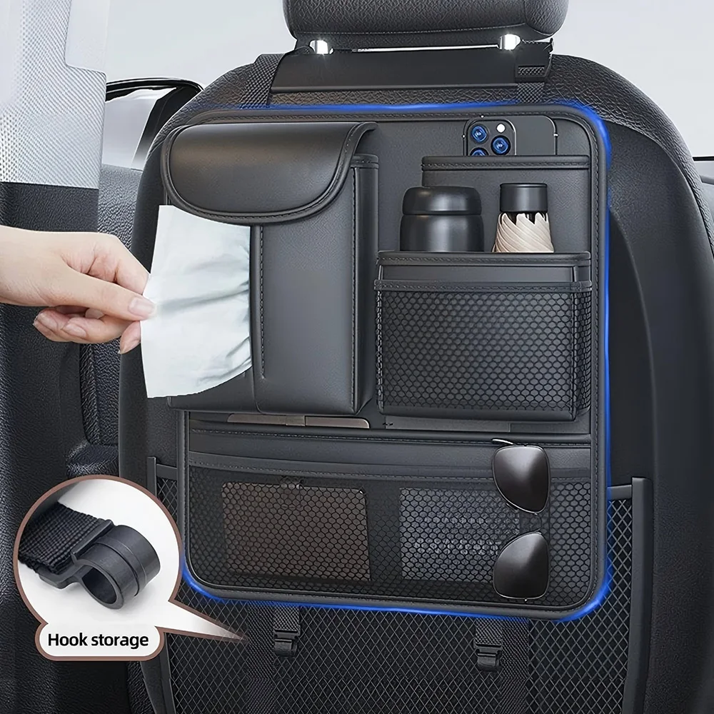 

Backseat Organizer with Tissue Cup Holder Multi Pockets Storage Bag