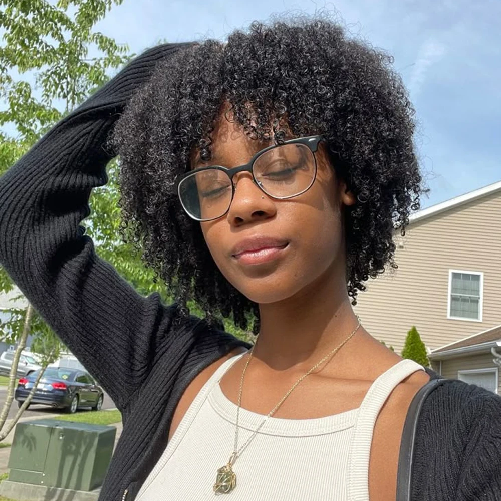 

MsSunlight Short 4B 4C Wigs Afro Kinky Curly Brazilian Wig Human Hair For Woman Human Hair 100% Natural Hair Wigs Full Machine