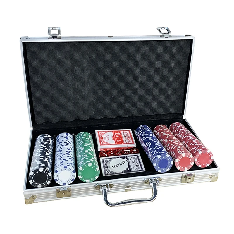 

Poker Chip Set For Texas Holdem, Blackjack, Gambling With Carrying Case Cards Buttons And Dice Style Casino Chips