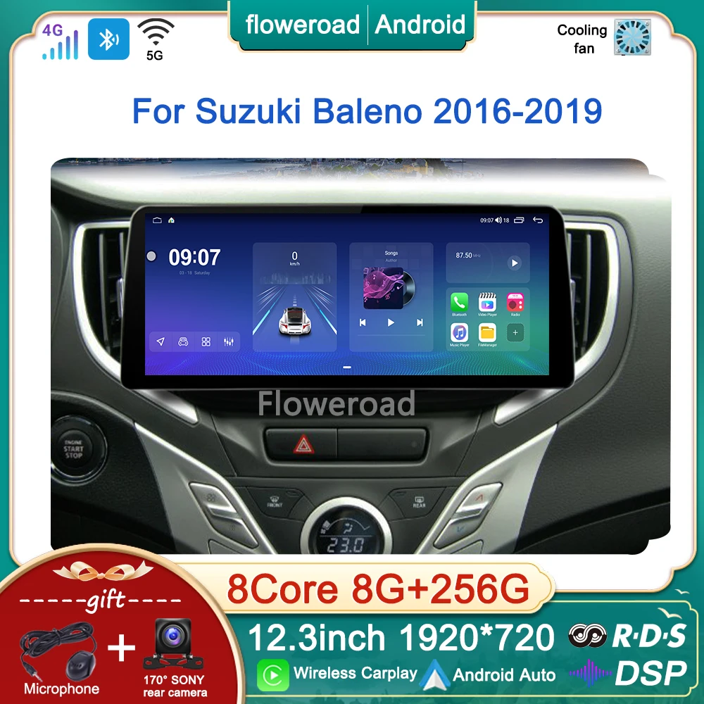 

Автомобильный радиоприемник 12,3 ''Android 13, мультимедийный плеер для Suzuki Baleno 2016 2017 2018 2019, GPS-навигация, стерео, Apple, беспроводной Carplay