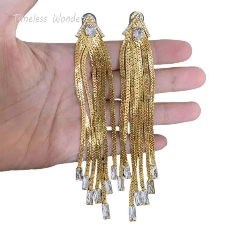 

Timeless Wonder Zircon Geo Snake Chained Tassel Clip on Earrings for Women Designer Jewelry Gift Party Trendy Mix Rare Gift 3289