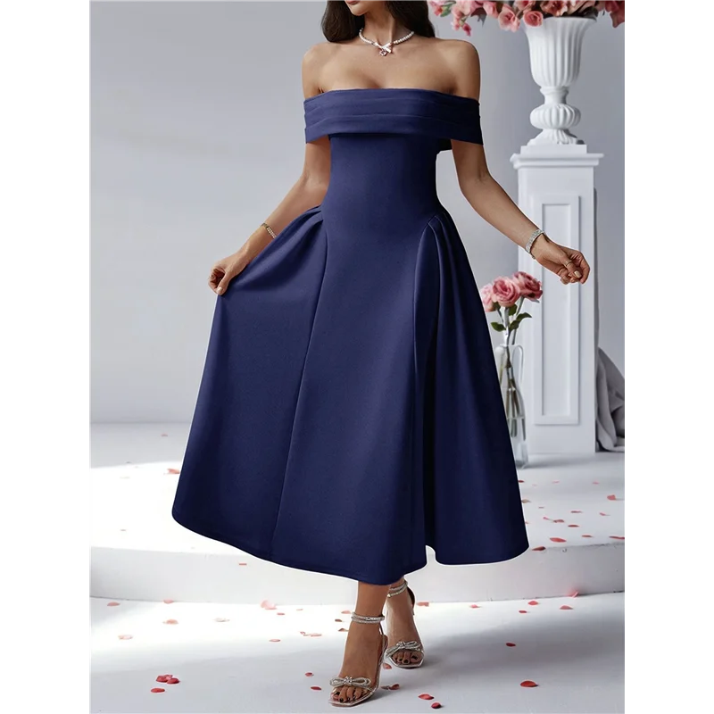 【SEE】Vestido de noche largo con cremallera y cóctel con hombros descubiertos para mujer