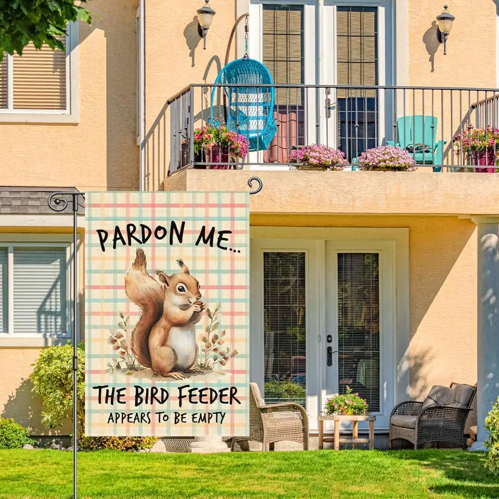Pardon Me The Bird Feeder Appears To Be Empty Garden Flag, Double Sided Yard Outside Farmhouse Indoor Decor Banner, Funny Cu zzo
