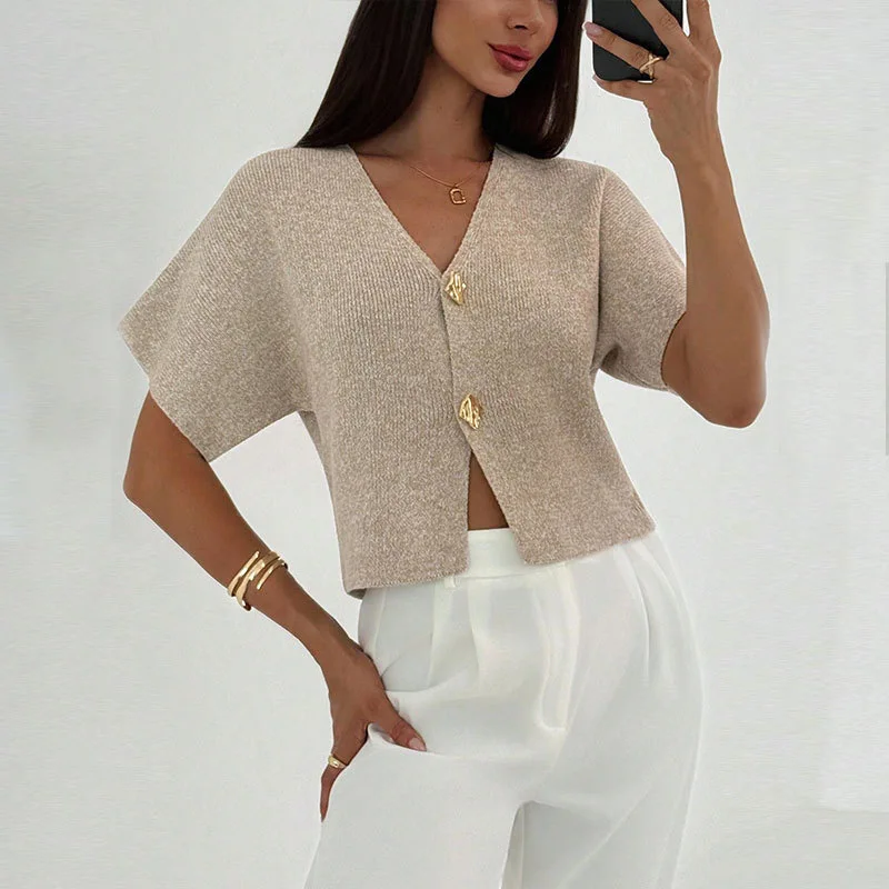 Women Button Front Knit Tops Long Sleeve Lace Patchwork Slim Fit Sweater Fall Fairy Grunge Gothic Y2K Clothes
