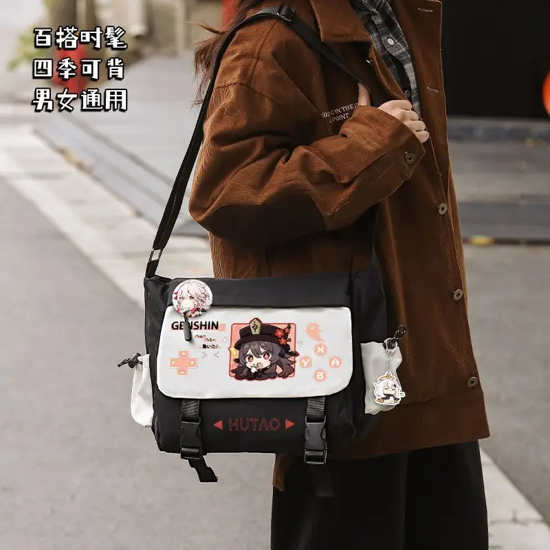Genshin Impact Raiden Shogun Collaboration Youth Crossbody Men, Large Capacity Junior High School Student Sports Casual Shoulder