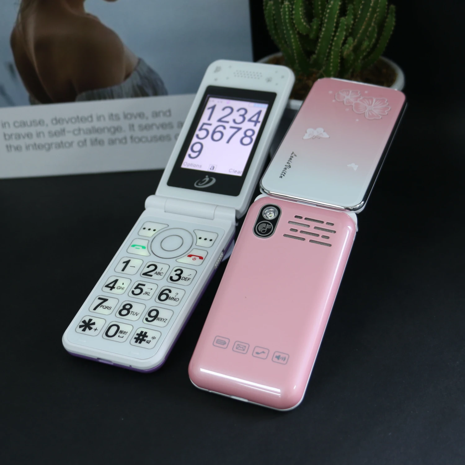 Pink Classic Mini Flip Women Phone Big Button SOS Quick Dial Torch Light Clamshell Senior Lady's Mobile Retro Style Long Standby