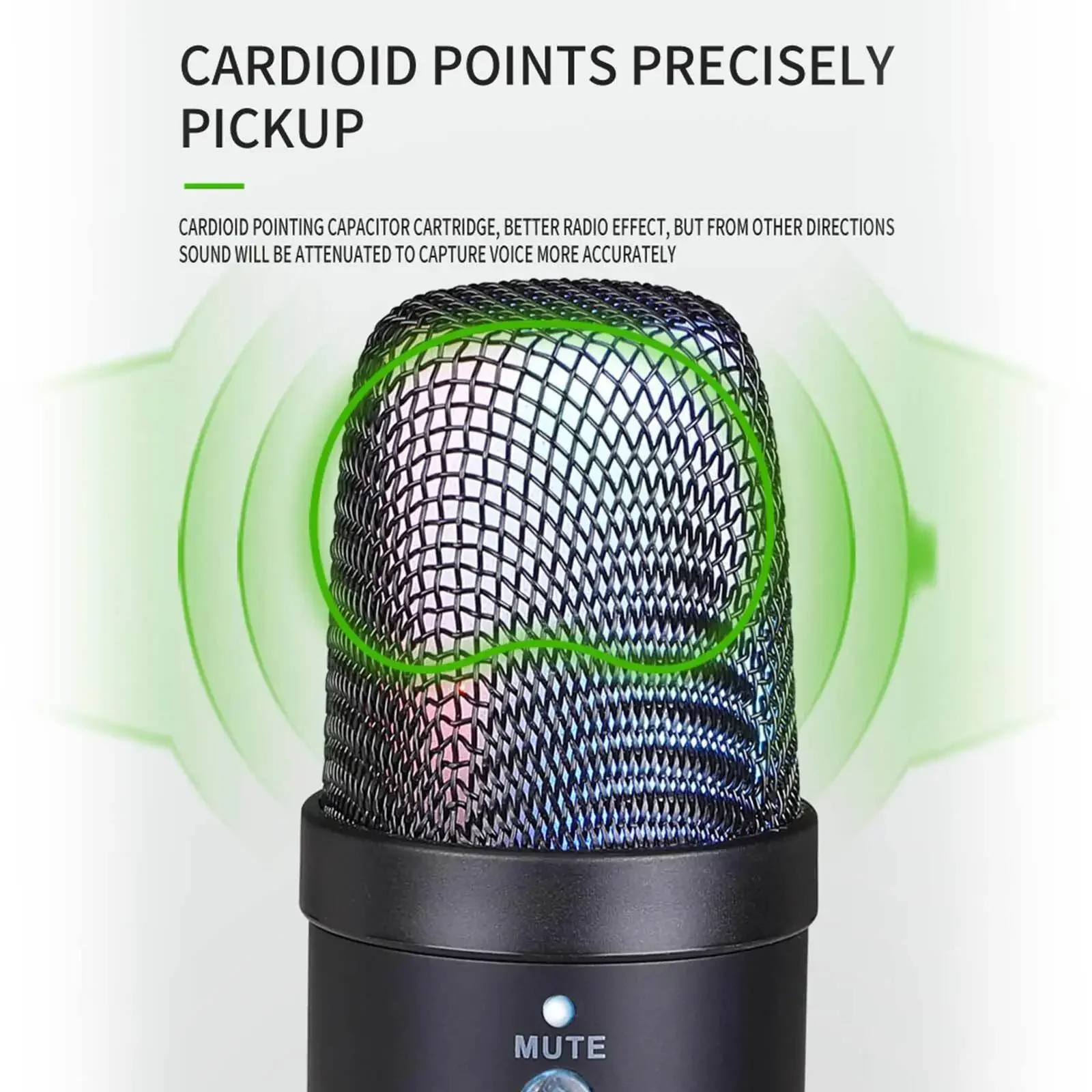 ميكروفون ألعاب Rgb مع ميكروفون مكثف USB قلبي للمراقبة في الوقت الحقيقي لعزل الصوت PC/ps5 والتوصيل والتشغيل السريع