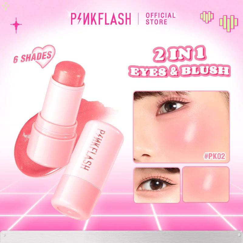 

PINKFLASH Multi-Use Watery Blush Stick Blendeable High Pigment Long-lasting Moisturizing Face Blusher Contour Makeup Cosmetics