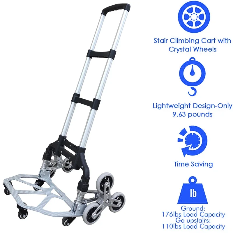 150KG All Terrain Stair Cart Camping Wagon 캠핑웨건 Hand Cart with Bungee Cord Folding Trolley for Upstairs Cargo with Wheels