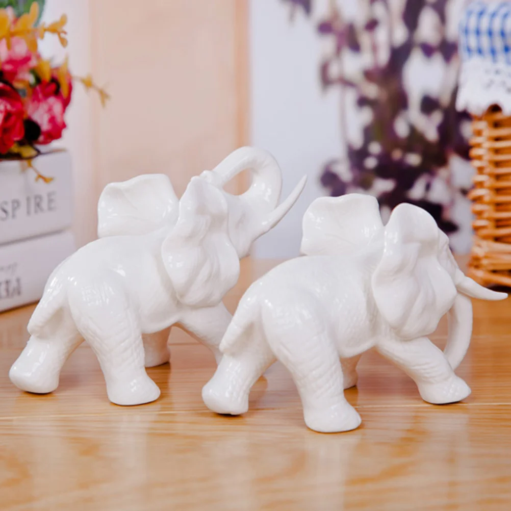 

Couple Statue Elephant Figurines Ceramic Ornaments Ceramics White Crafts Art