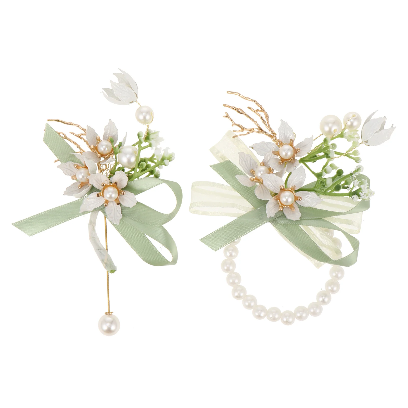 2Pcs Beautiful Wedding Bride Corsages Flower Wristband Accessories Party Floral Decoration Wedding Boutonniere