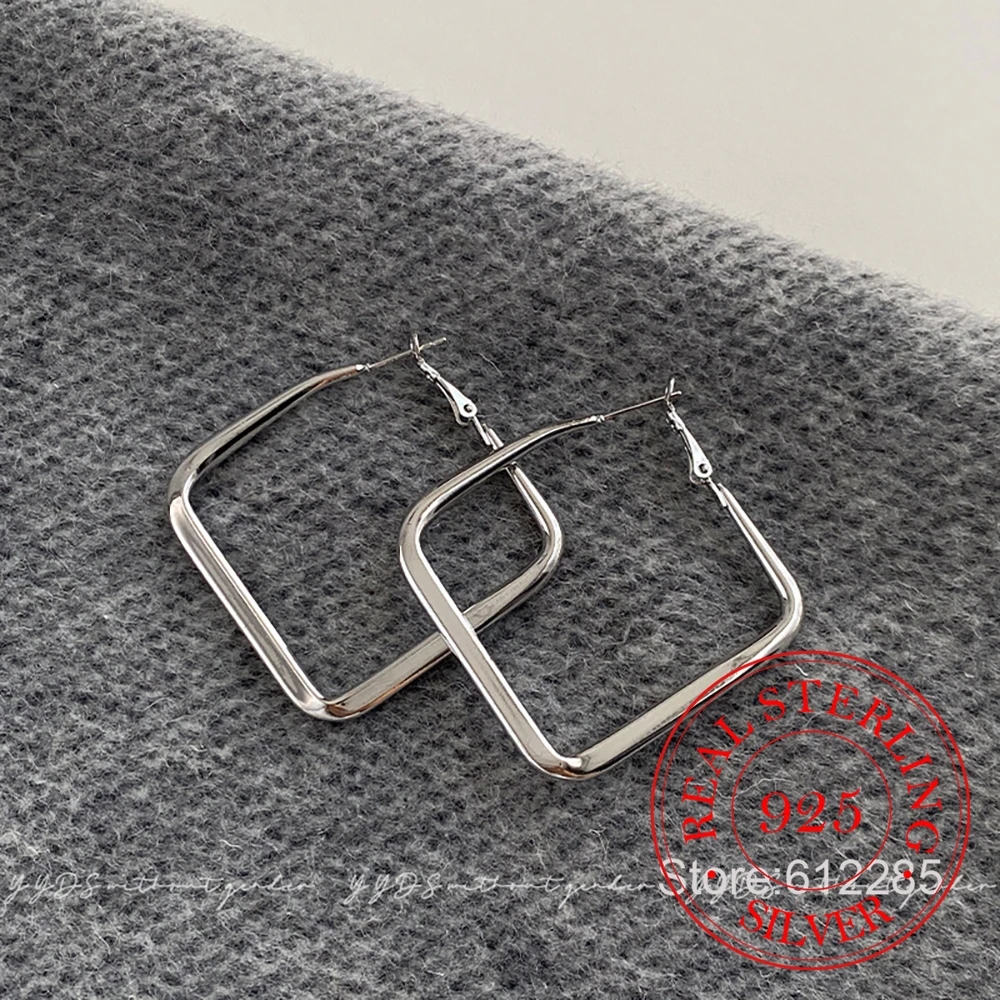 925 Sterling Silver Jewelry Luxury Delicate Geometric Square Hoop Earrings for Women Wedding Party Jewelry For Girls Friend Gift