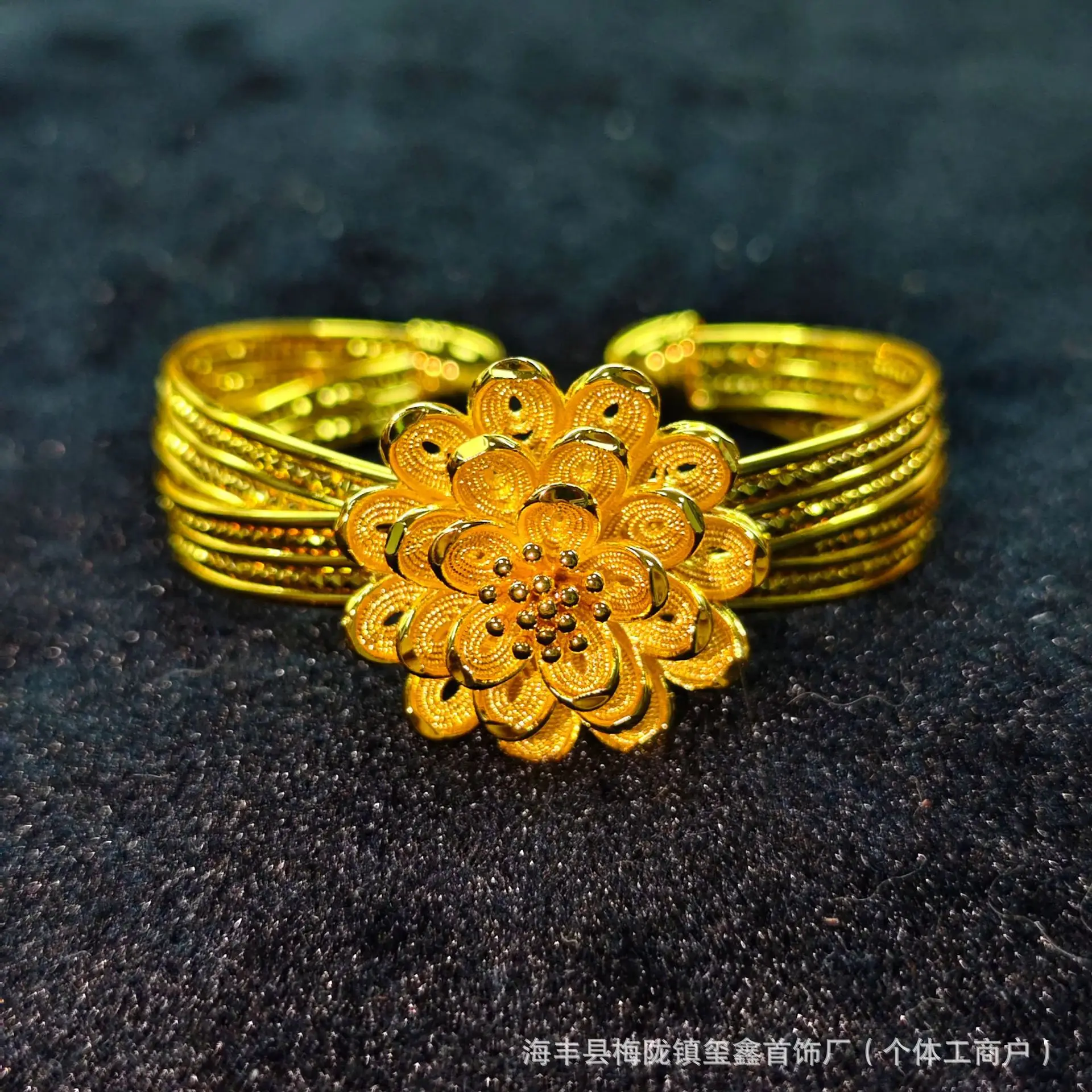 Luxury 24K 9999 Pure Gold real gold Women's Middle Eastern Bride Flower Opening Bracelet