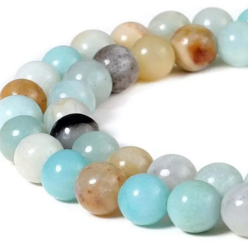 15inch Natural  Amazonite Beads  Gemstone Smooth Round Loose  Stone Bead for Jewelry Making