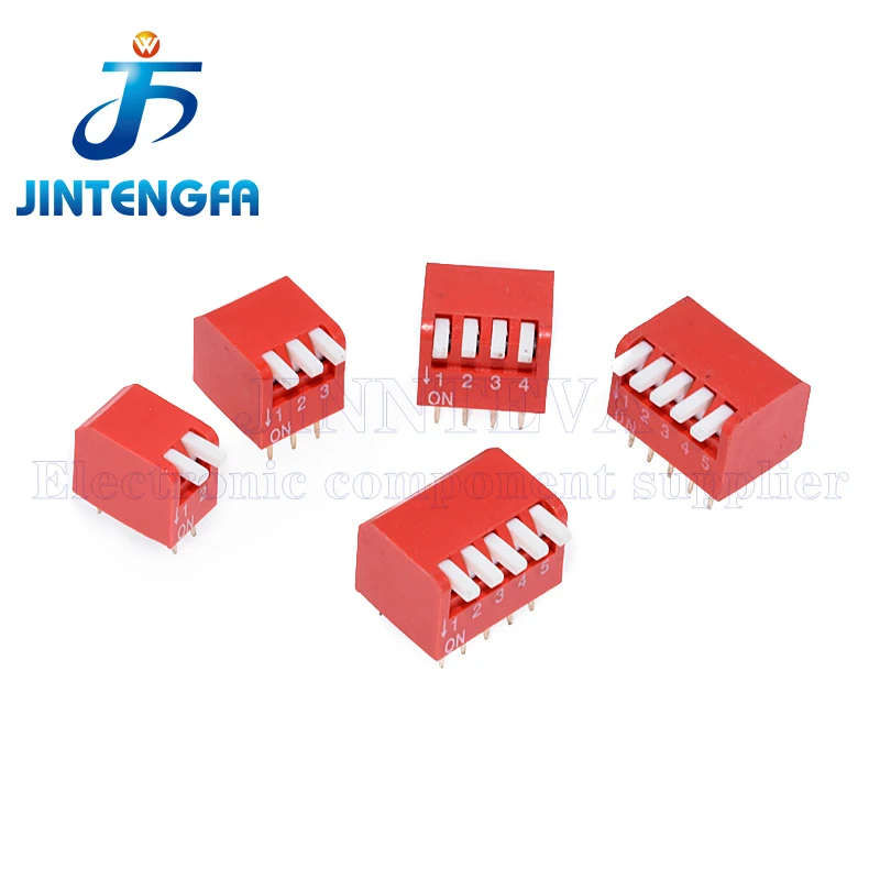 10PCS/Lot 2.54mm Dial switch Slide Type DIP Switch Module 1/2/3/4/5/6/8/10Pin Bit Piano type Side switch Red Toggle Switch