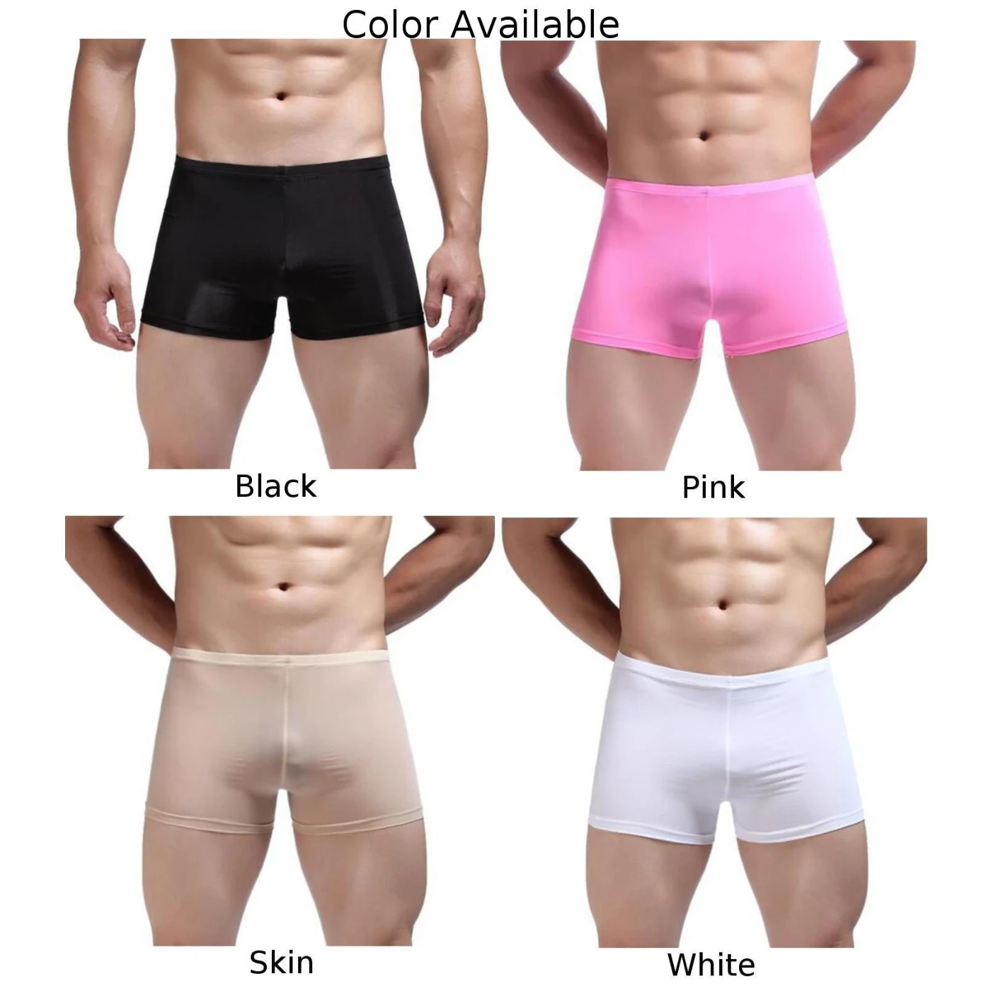 Ice Silk Men Boxers Trunks Stretch Underwear Low Rise Shorts U Convex Pouch Panties Mens See Through Underpants Sleep Bottoms