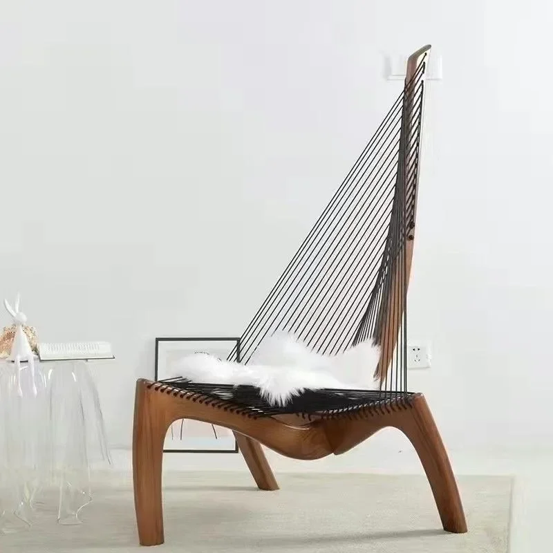 Nordic solid wood chair designer, light luxury art creativity, garden deck chair, sailing chair, harp chair