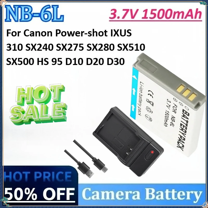 

New NB-6L 3.7V 1500mAh Camera Battery for Canon Power-shot IXUS 310 SX275 SX240 SX280 D10 D20 D30 SX510 SX500 HS95