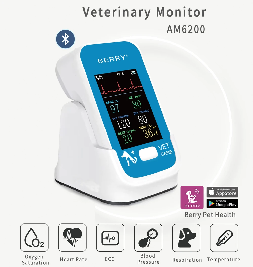 Berry AM6200 6 Parameter Spo2 HR PR TEMP NIBP Good Quality Handheld Veterinary CE Pet Patient
