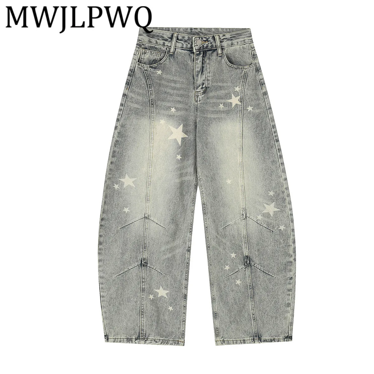 

MWJLPWQ Men's American Retro Printed Washed Jeans Unisex Machete High Street Deconstructe New Wide-Leg Pants 2025 Autumn 21820