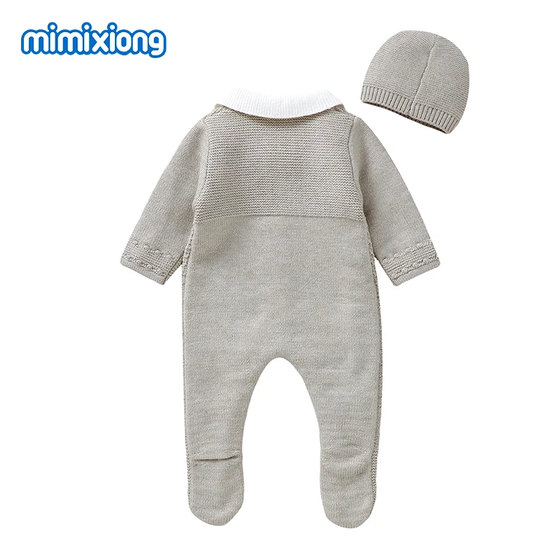 Newborn Baby Rompers Clothes Solid Long Sleeves Knit Infant Boys Girls Jumpsuits Hats Outfits Sets 0-18m Toddler Unisex Costumes