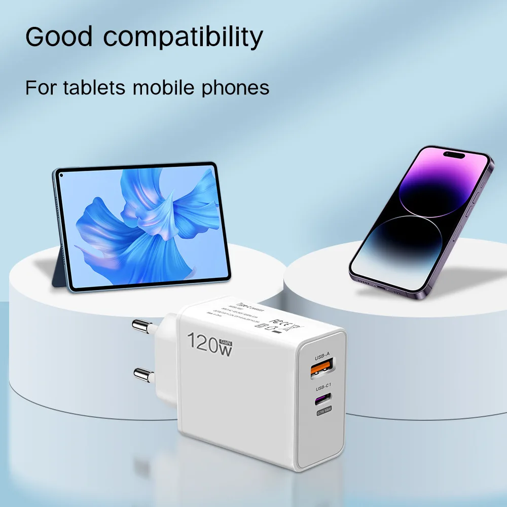 120W GaN USB Type-C Charger Fast Charging For iPhone 15 14 Pro Max Samsung S22 Xiaomi 13 USB C Mobile Phone Charger Adapter QC