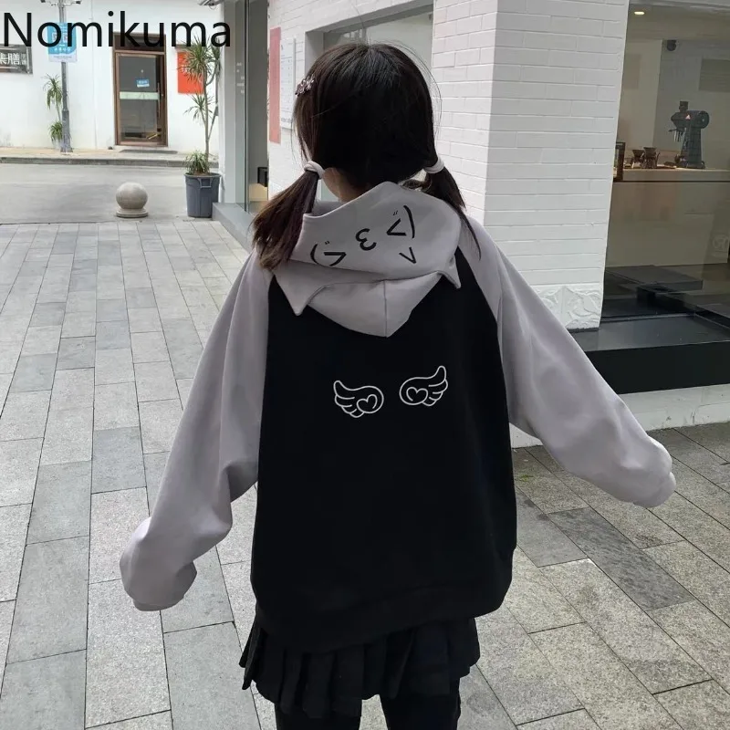 Streetwear Women Hoodies Cute Y2k Tops 2024 Ropa Mujer Cat Print Anime Hooded Sweatshirts Casual Chic Japanese Oversized Hoodie