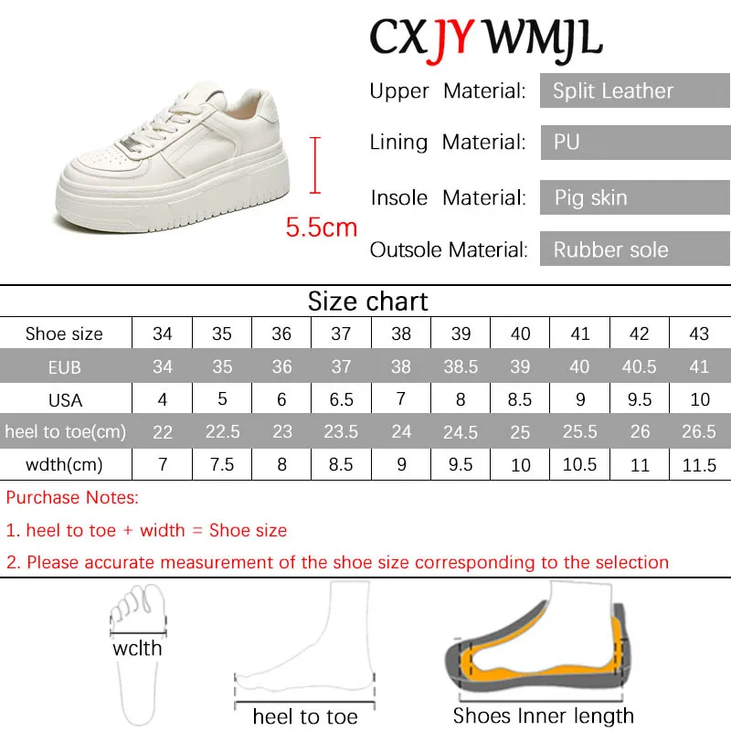 CXJYWMJL Genuine Leather Women Platform Sneakers Spring Lightweight Casual Vulcanized Shoes Ladies Thick Bottom Skate Shoes