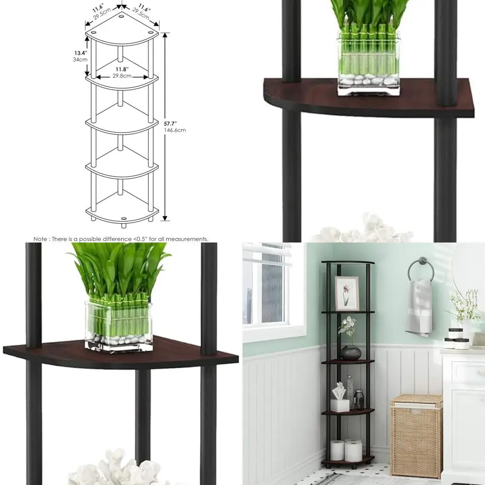 5-Tier Dark Cherry Corner Bookshelf - Open Storage for Home, Office, and Garage Organization