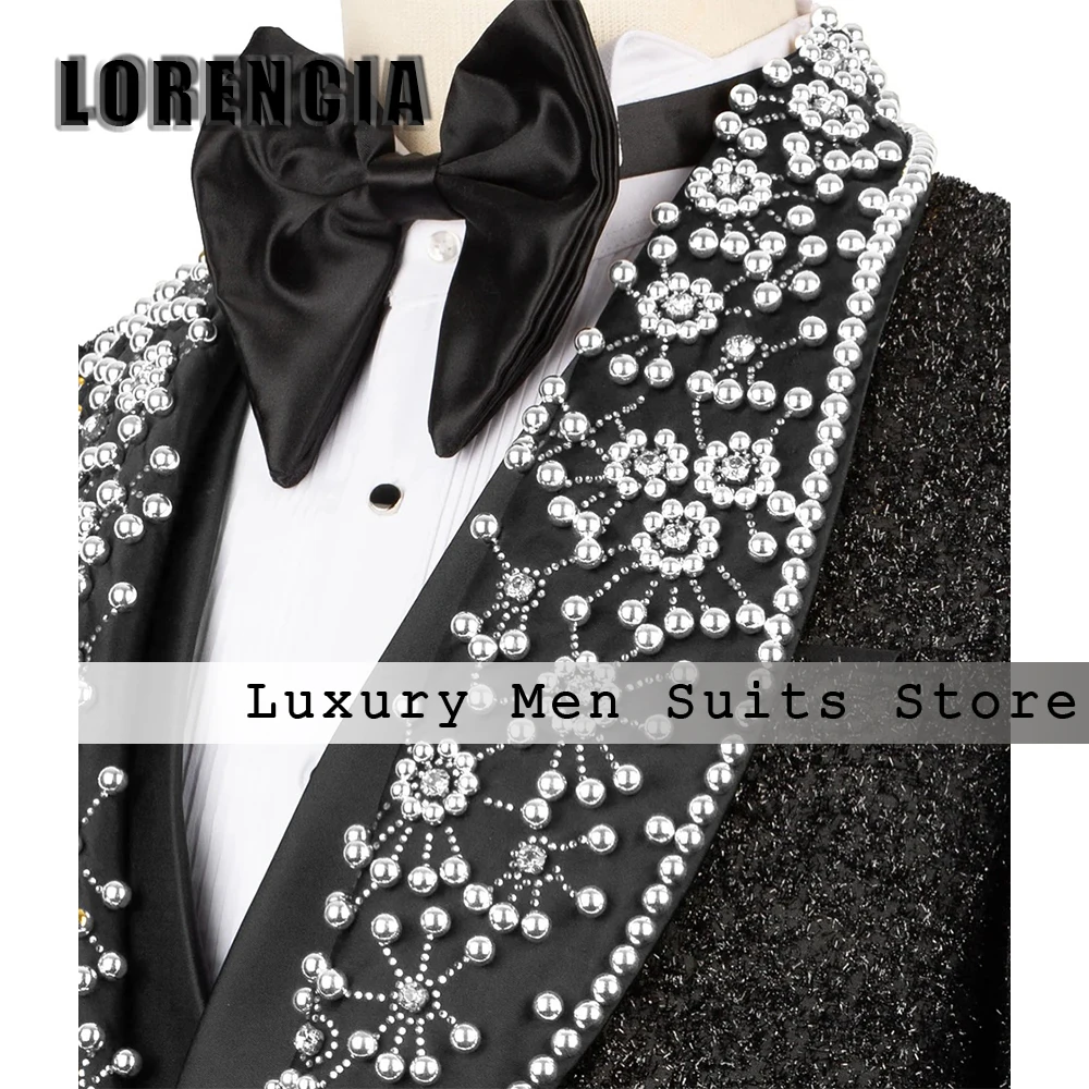 

Luxury Sparkly Beaded Male Suits 3 Pieces Single Breasted Groom Tuxedos Wedding Customized Blazer Pants Vest trajes para hombre