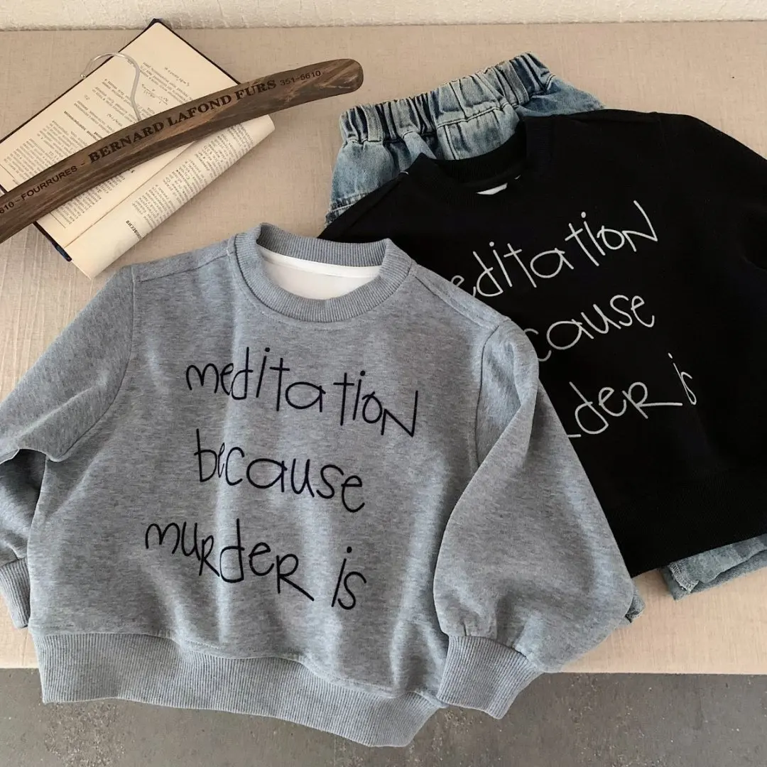 

Новинка осени 2024, детский свитшот с длинными рукавами, модный повседневный пуловер с буквенным принтом для мальчиков и девочек, детские хлопковые топы, детская одежда