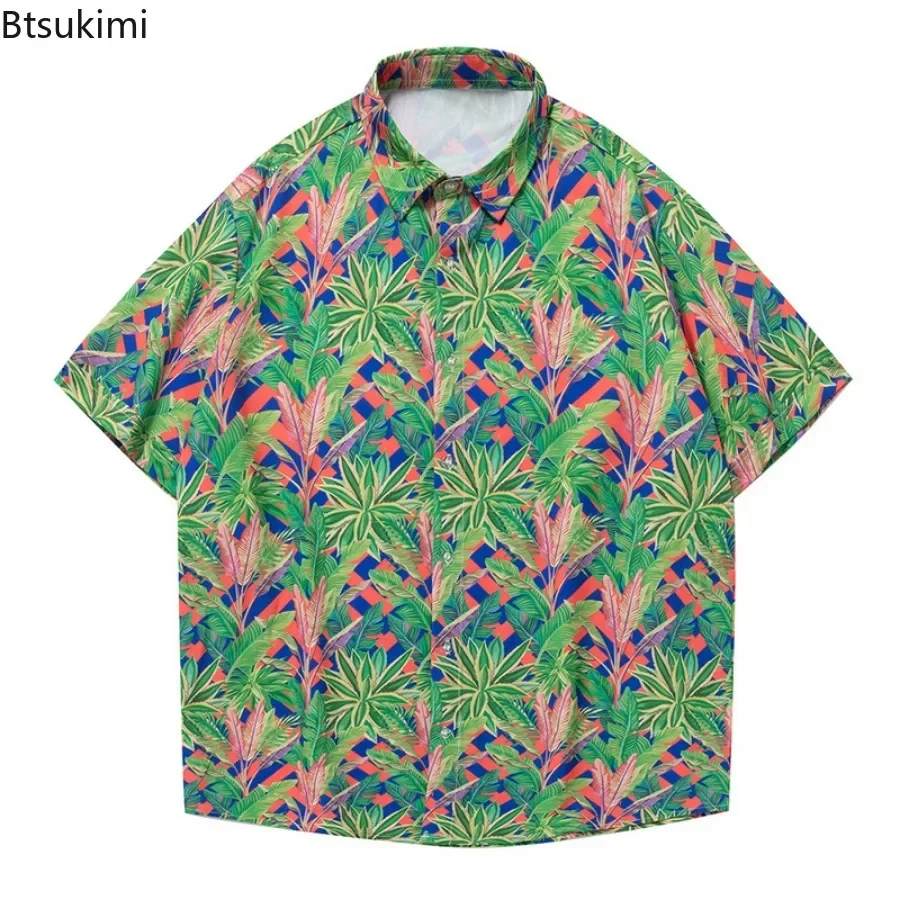 Summer Fashion Men's Hawaiian Style Short Sleeve Shirt Trend Print Casual Loose Beach Blouse Tops Man Streetwear Vacation Camisa