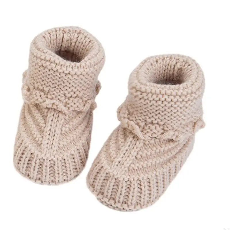 97BE Baby Booties newborns First Walkers Soft Knit Shoes Elegant Knit Baby Booties Comfortable Wearing for Infant Boy & Girls view 4