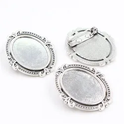 5pcs 18x25mm Inner Size Antique Silver Plated Brooch Pin Classic Flower Style Cameo Cabochon Base Setting Tray-C1-39