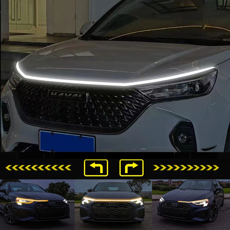 1pcs  Car Hood Light Strip Dynamic Daytime Running Turn signal Light Scan Waterproof Flexible LED Decorative Atmosphere Light