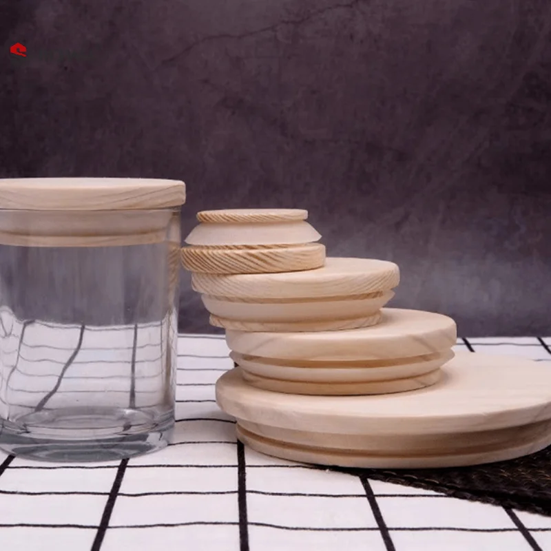 1Pcs Wooden Lids Silica Gel Circle Seal Up Cover Pine Wood Cover Sealing Canister Storage Jar Handmade Candle Cup Lid