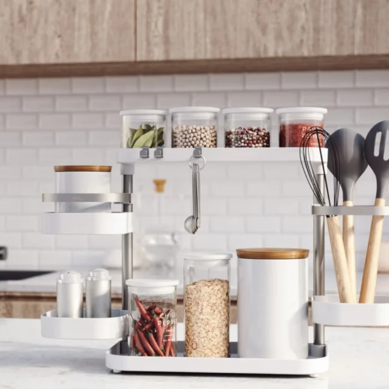 Umbra Multi-Layer Kitchen Organizer, No-Drill Spice Rack for Countertops, Multi-Purpose Cooking Utensil Storage Shelf