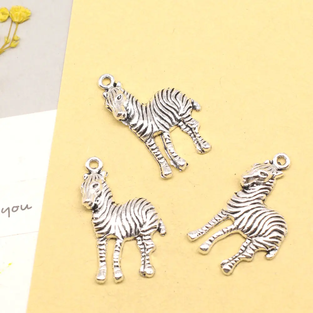 10pcs 19x30mm Zebra Charms Pendants For Jewelry Cute Design Jewelri Antique Silver Color