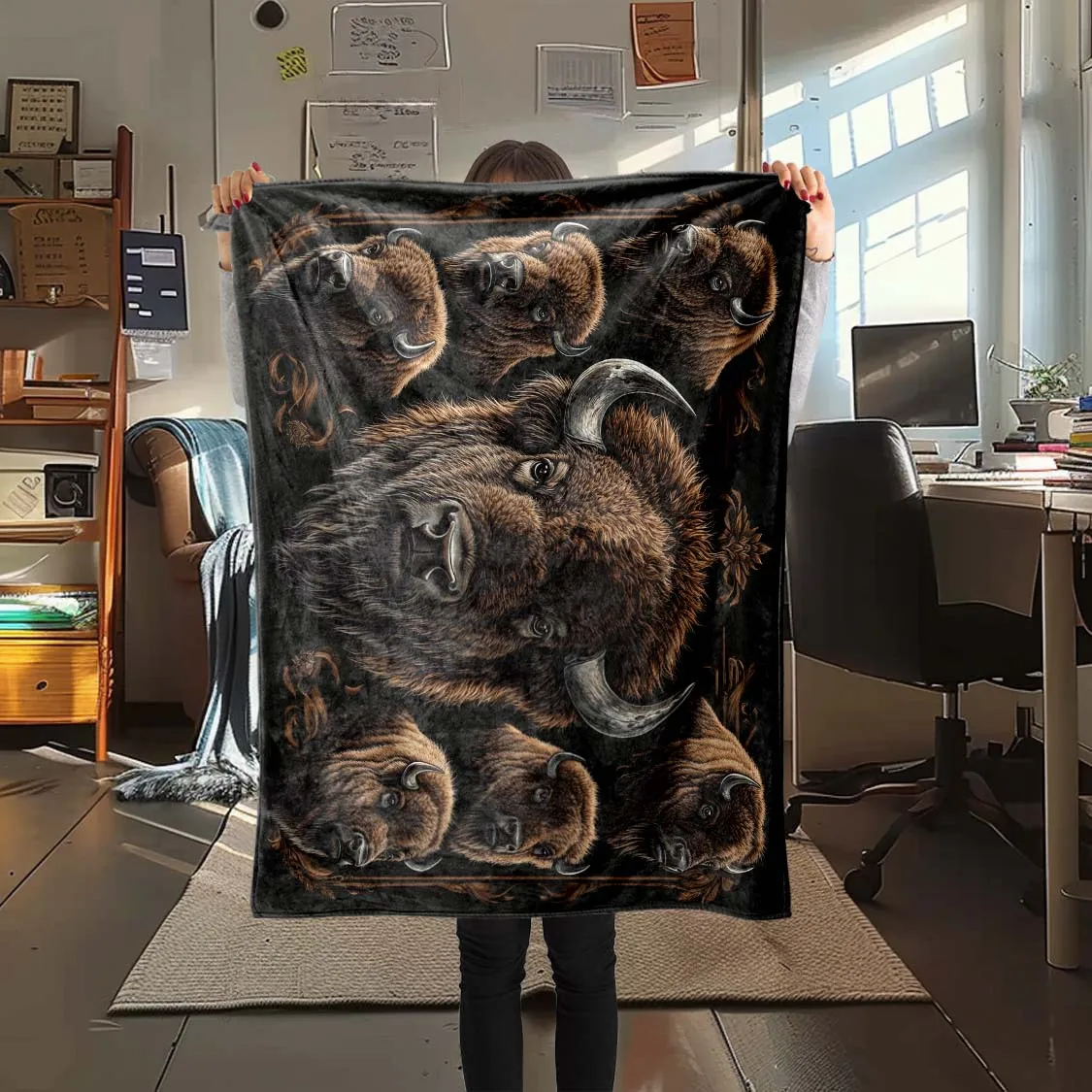 Majestic Bear Wildlife Print Throw Blanket Tapestry Cozy Rustic Boho Animal Design Decorative Throw for Sofa Couch Home Decor