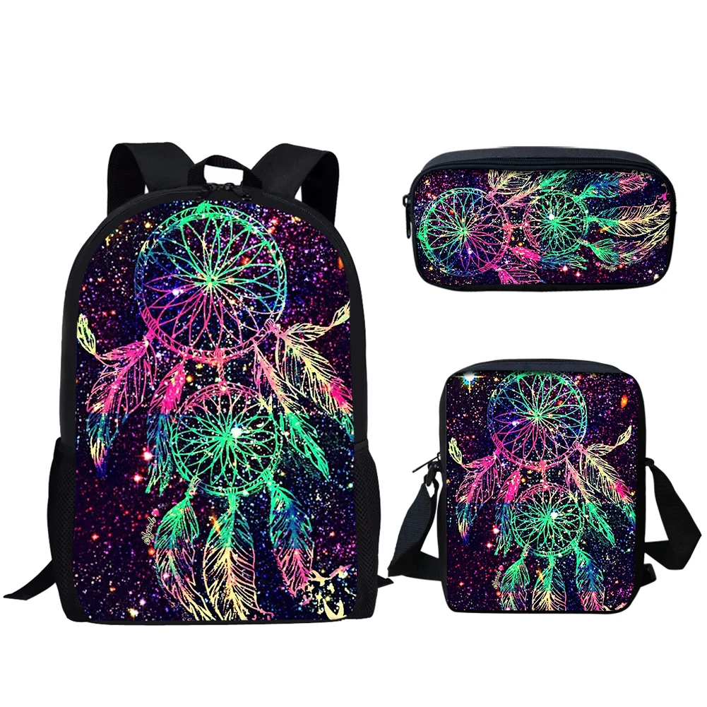 Love Dream Catcher School Bags 3Pcs/Set Students 3D Prints Large Capacity Backpack with Lunch Bag Casual Bookbag for Teenager