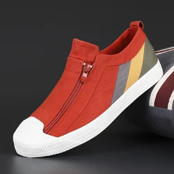 Trend Spring Luxury Men's Canvas Sneakers Zipper Canvas Shoes Men Mocassin Designer Sneakers Red Vulcanized Casual Man Shoes