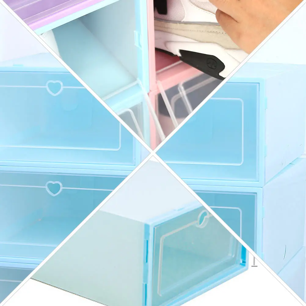 

6Pcs Transparent Shoes Storage Box High Quality Plastic Clamshell Type Large Capacity Strong Bearing Simple Design Fresh Look