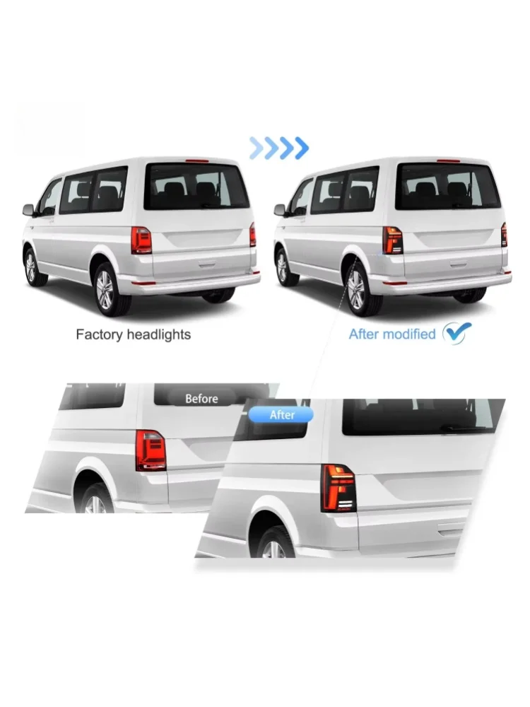 2 Stück LED-Rückleuchten für VW T6 Multivan Caravelle 2015-2017, dynamischer sequenzieller Blinker in Amber, DRL, Brems- und Rückfahrleuchte, direkte Montage, Plug-and-Play, IP67 wasserdicht