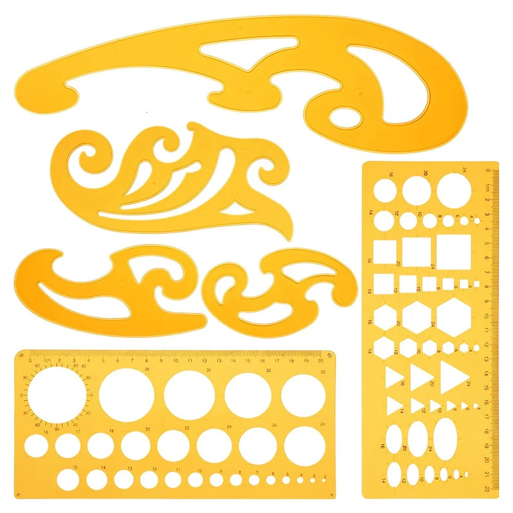 6 buah Set kurva Perancis dan penggaris templat alat gambar lingkaran Template untuk menggambar pribadi dan penyusunan